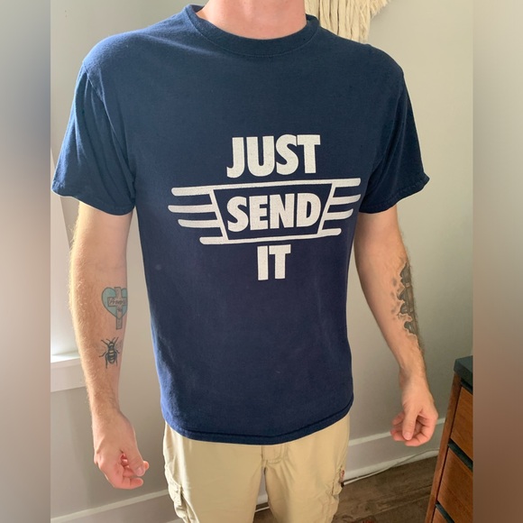 JUST SEND IT t shirt men’s size small blue color. Says M but fits small - Picture 1 of 2